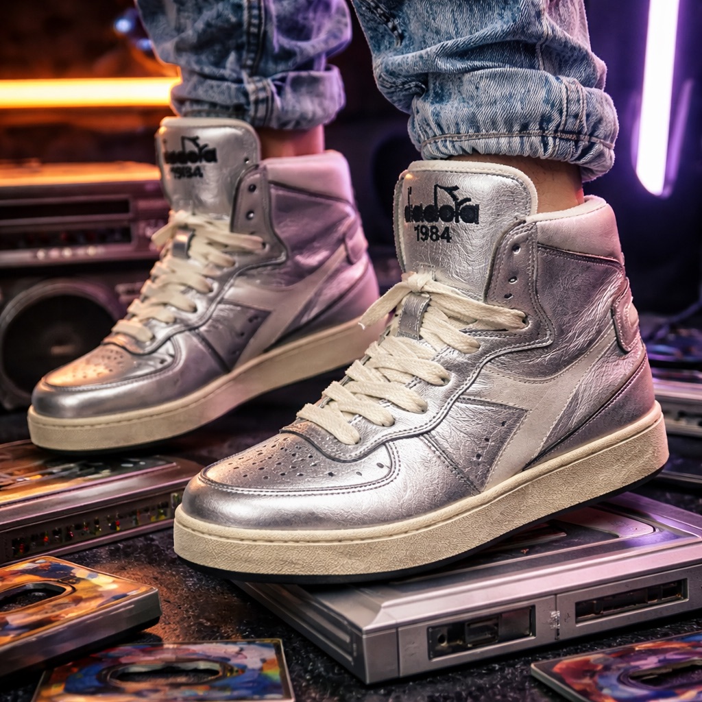 New Diadora Heritage 1984 High Top Sneakers Silver